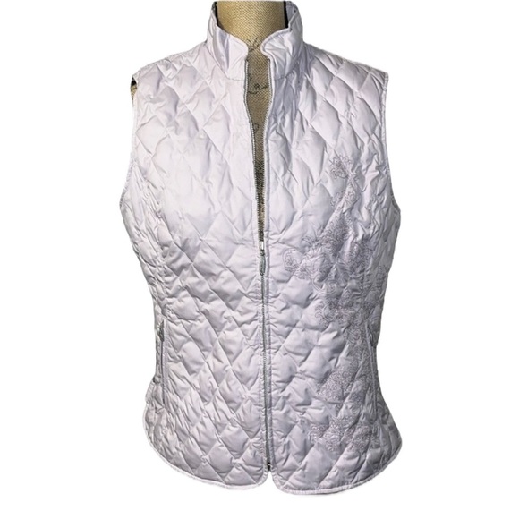 Eddie Bauer Lavender quilted embroidered vest - with Goose down fill. - Picture 2 of 7